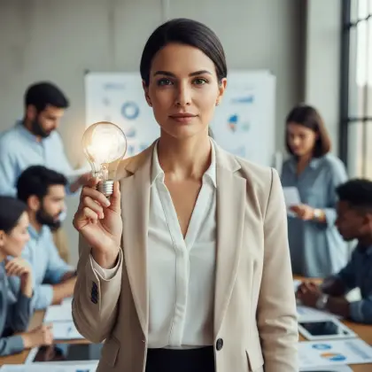 A light bulb shaped like a brain, symbolizing women's problem-solving skills and innovative thinking.